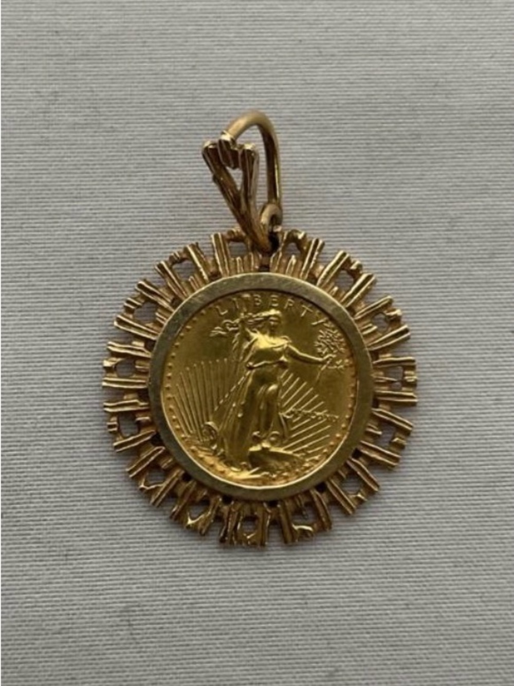 22K Gold Liberty Coin in 14k Gold Case Pendant 6.41g